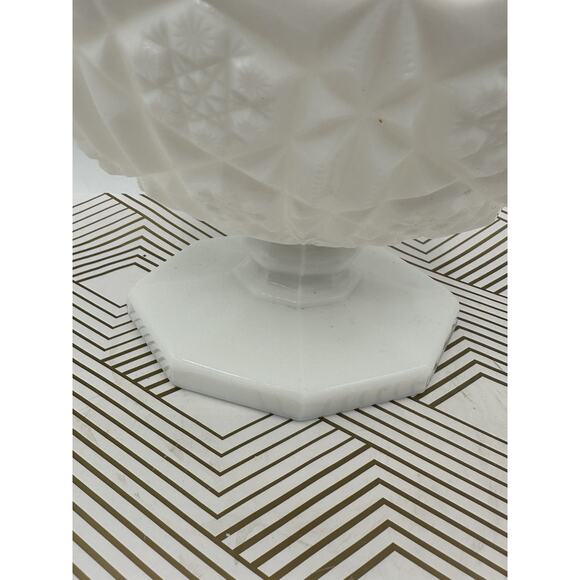 VTG Milk Glass Toltec Pattern Pedestal Fruit Bowl Center Piece - Picture 3 of 6